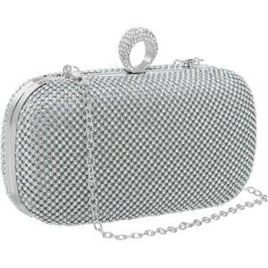 🆕Women Silver Sparkly Rhinestone Evening Clutch Purse Ring Clasp Handbag